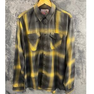 Dixxon “The Panhandle” Full Pearl Snap Flannel Shirt Size LT Smoky Gray/Gold